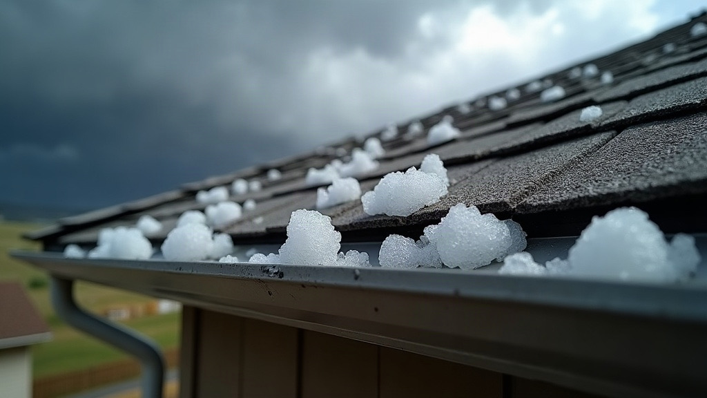 Hailstones on an asphalt shingle roof in Denver — the scenario Class 4 impact-resistant shingles are rated for